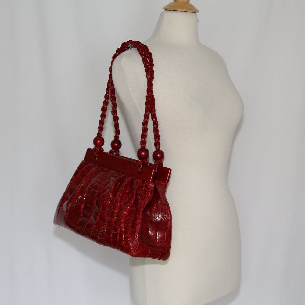 Near Mint Authentic genuine glazed Suarez alligator belly skin bag Made in Italy